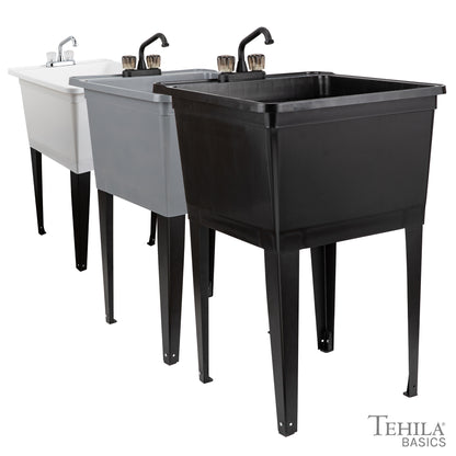 Tehila Freestanding Black Utility Sink with Black Faucet for Laundry Room
