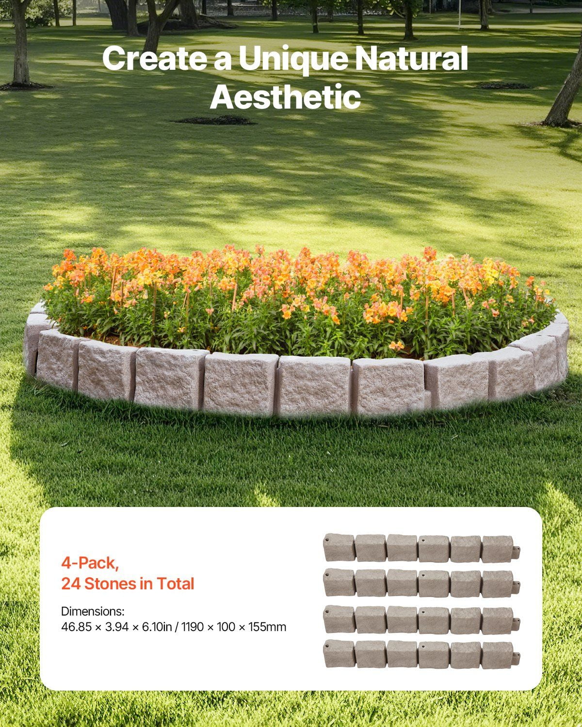 Fake Stone Landscape Edging 46.8x3.9 in Lawn Edging Border Fade-Resistant No Dig