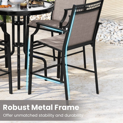 Costway Outdoor Counter Stools Set of 2 with Footrest & Armrests Metal Frame for Backyard Blue