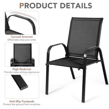 Gymax Set of 4 Patio Chairs Dining Chairs w/ Steel Frame Yard Outdoor Grey