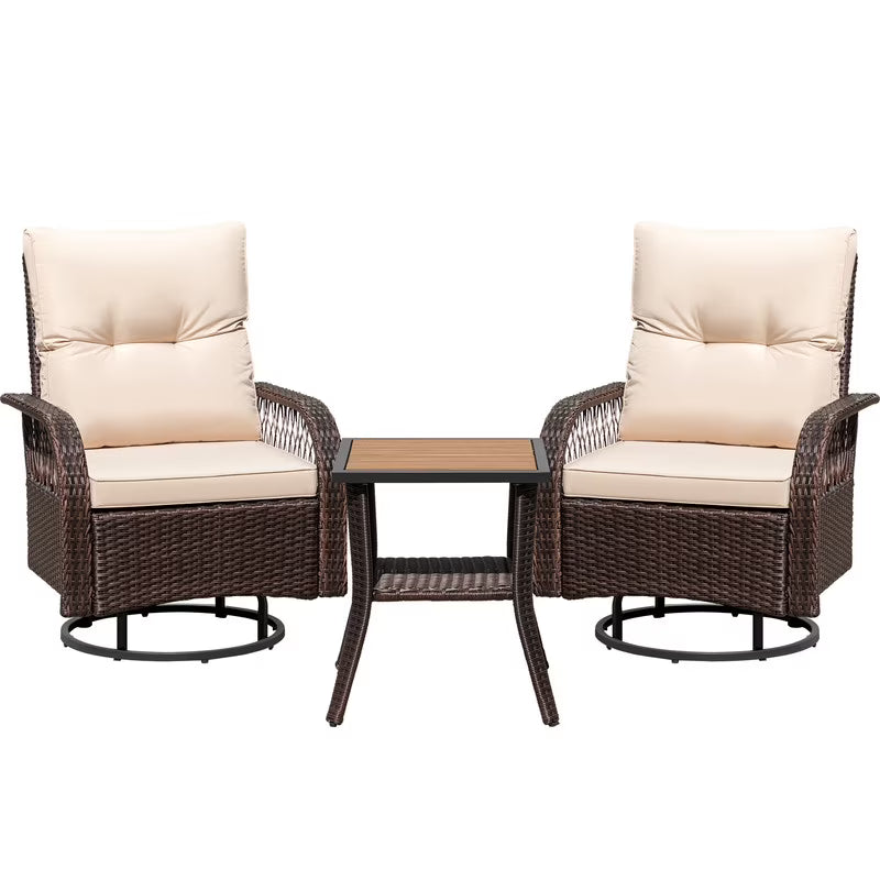 Lacoo 3 Piece Outdoor Bistro Set Patio 360�� Swivel Rocking Chairs & Table All-Weather Rattan High Back Conversation Set for Backyard Porches Garden