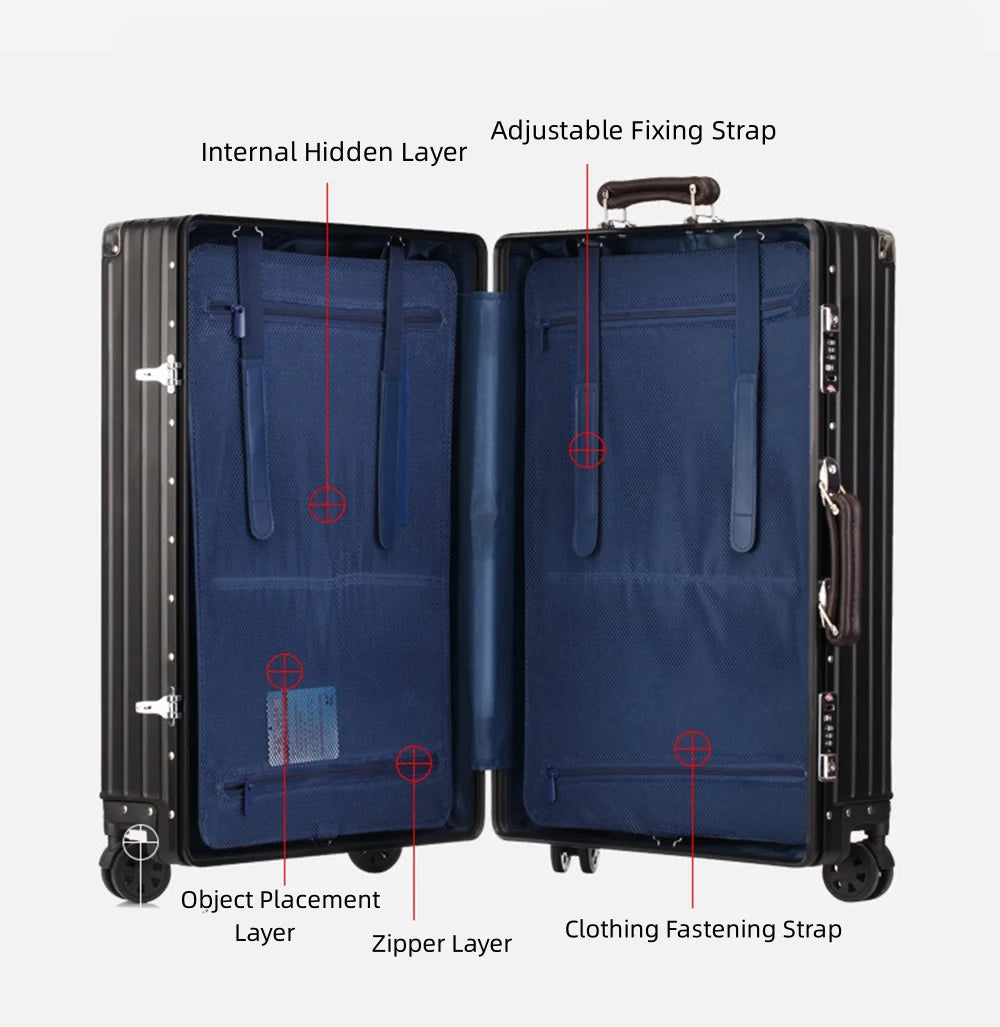 All Aluminum Magnesium Carry on Luggage Airline Approved, Hardside Carry on Suitcase with TSA Lock, Zipperless Luggage Checked Luggage Metal Rolling Luggage for Travel, Business