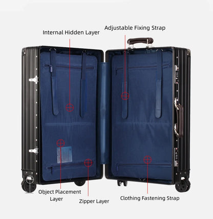 All Aluminum Magnesium Carry on Luggage Airline Approved, Hardside Carry on Suitcase with TSA Lock, Zipperless Luggage Checked Luggage Metal Rolling Luggage for Travel, Business