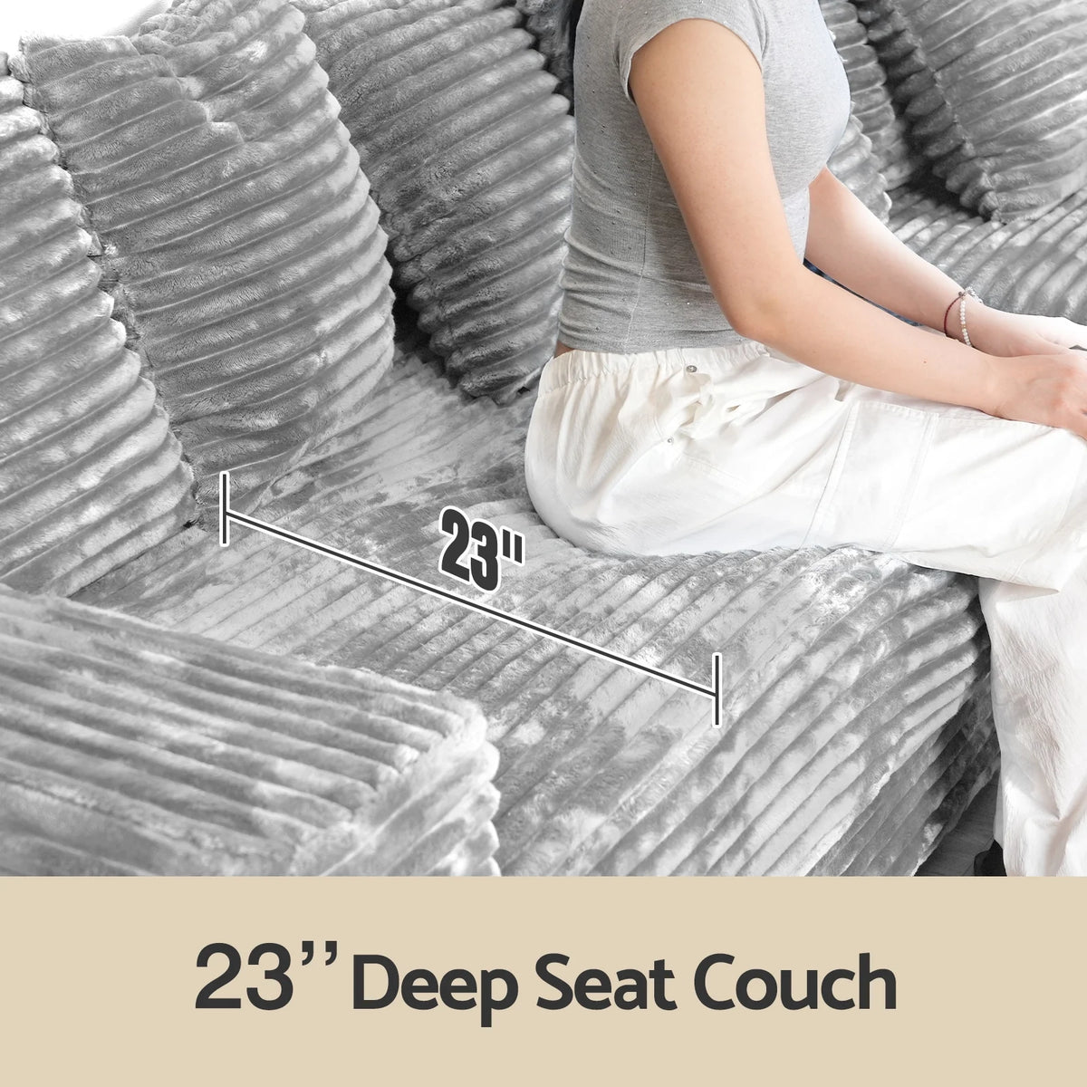 Advwin 110" Oversized L Shaped Sofa with Chaise, Comfy Plush 2-Piece L-Shaped Sectional Couches with 8 Pillows, Soft Fluffy Upholstered Sofa Bed for Living Room Apartment Bedroom, Light Gray