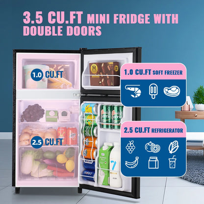 WANAI 3.5 Cubic feet Small Refrigerator with Freezer on Top Double Door Mini Fridge New White