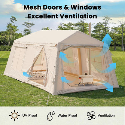 NAIZEA Inflatable Tents for Camping, Blow Up Tent with Hand Pump, Easy Setup Inflatable Hot Tent with Stove Jack, Waterproof Oxford Air Glamping Tents for Camping Adult 4-6 Person