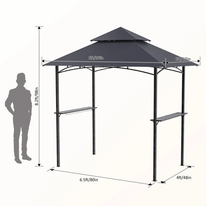 GVDV 8'x 5' Grill Gazebo Canopy, Outdoor BBQ Gazebo Shelter with 2 Side Shelves & Double-Tiered Top