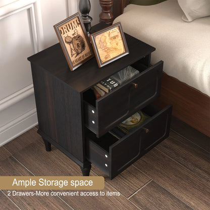 HLR 20" Mid Century Nightstands Set of 2 with Drawers, Wood Bedside Table End Table for Bedroom, Brown