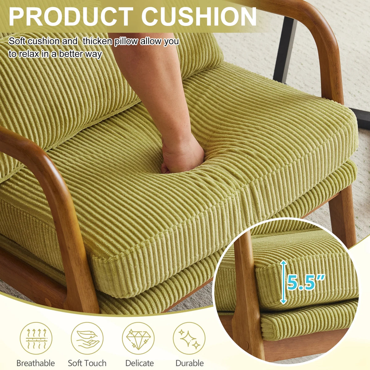 Ktaxon Accent Chair Corduroy Upholstered Armchair, Reading Club Chair with Pillow and Solid Wood Frame for Living Room Bedroom Furniture Off White
