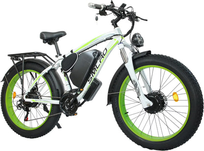 3000W Peak Dual Motor Ebike, 52V 30AH Battery Electric Bike for Adults, 7-Speed 40MPH AWD Ebike Mountain Snow E-Bike with 26" x 4.0 Fat Tire MTB Hydraulic Disc Brake  for Off-Road Snow