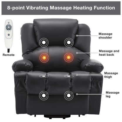JONPONY Power Lift Recliner Chair Recliners for Elderly with Heat and Massage Recliner Chair for Living Room with Infinite Position and Side Pocket,USB Charge Port,Black