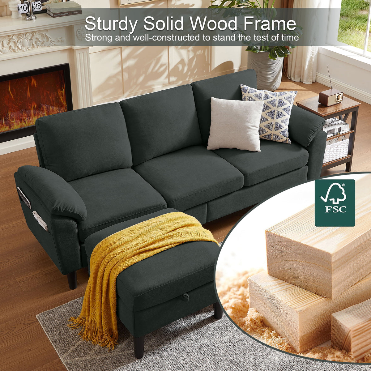 Pingliang Home Sectional Sofa Couch with Storage Ottoman,Modern 3 Seat L Shaped Sofa Couch for Living Room Apartment Studio Office
