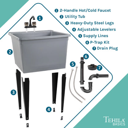 Tehila Freestanding Black Utility Sink with Black Faucet for Laundry Room