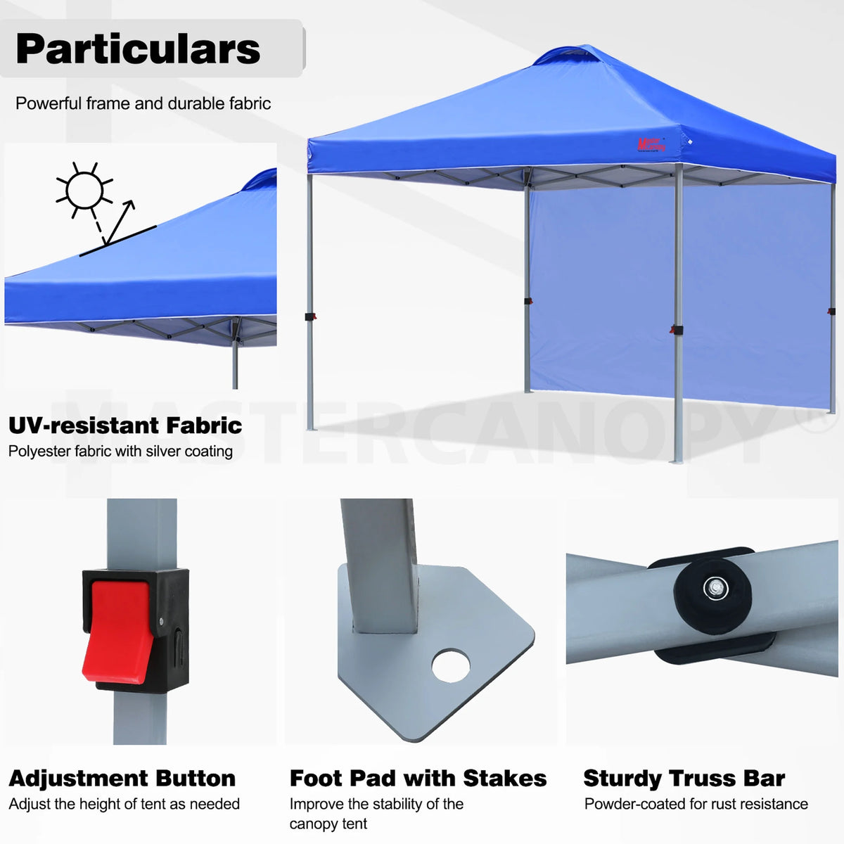 MASTERCANOPY 10' x 10' Easy Pop-up Canopy Tent Outdoor Shade Shelter with 1 Sidewall, White