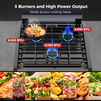CAMPLUX 21 In RV Stove Gas Range , Gas Range Oven with 3 Burners Cooktop