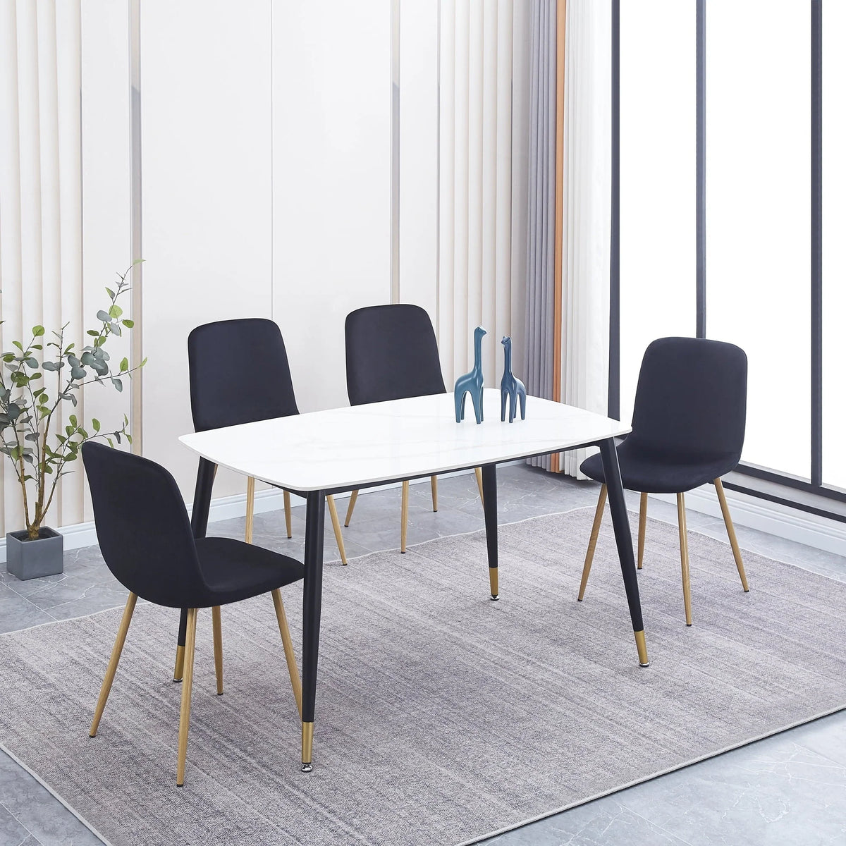 Highsound Dining Chairs Set of 4,Mid-Century Modern Upholstered Dining Chairs with Velvet Cushion Seat for Dinning Room&Living Room, Black