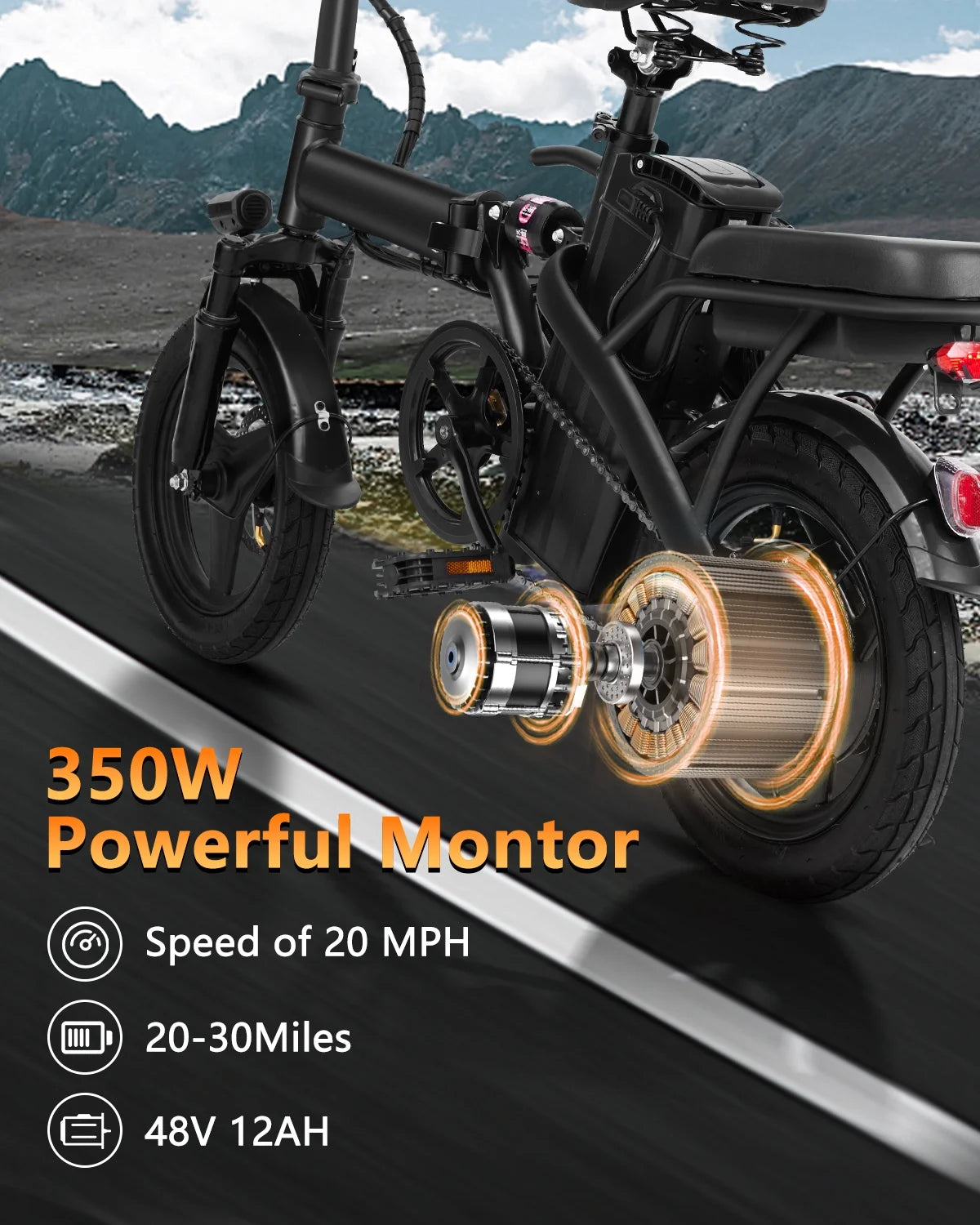14" A1 Electric Bike Easy Folding, Commuter Electric Bicycle for Adult, City E-Bike Peak 500W Motor, 576 Wh Removeable Battery,Max Range 20 Miles & Max Speed 20 Mph,Mini Ebikes