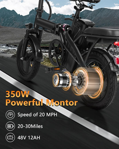 14" A1 Electric Bike Easy Folding, Commuter Electric Bicycle for Adult, City E-Bike Peak 500W Motor, 576 Wh Removeable Battery,Max Range 20 Miles & Max Speed 20 Mph,Mini Ebikes