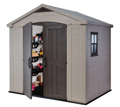 Keter Factor 8 x 11 Foot All Weather Resin Outdoor Storage Shed, Taupe