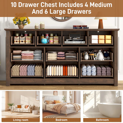 ChVans Farmhouse 12 Drawers Dresser for Bedroom, 63'' Wide Wood Rustic Chest of Drawers with Natural Texture, Vintage Design, Large Storage Dressers Organizer for Living Room, Hallway