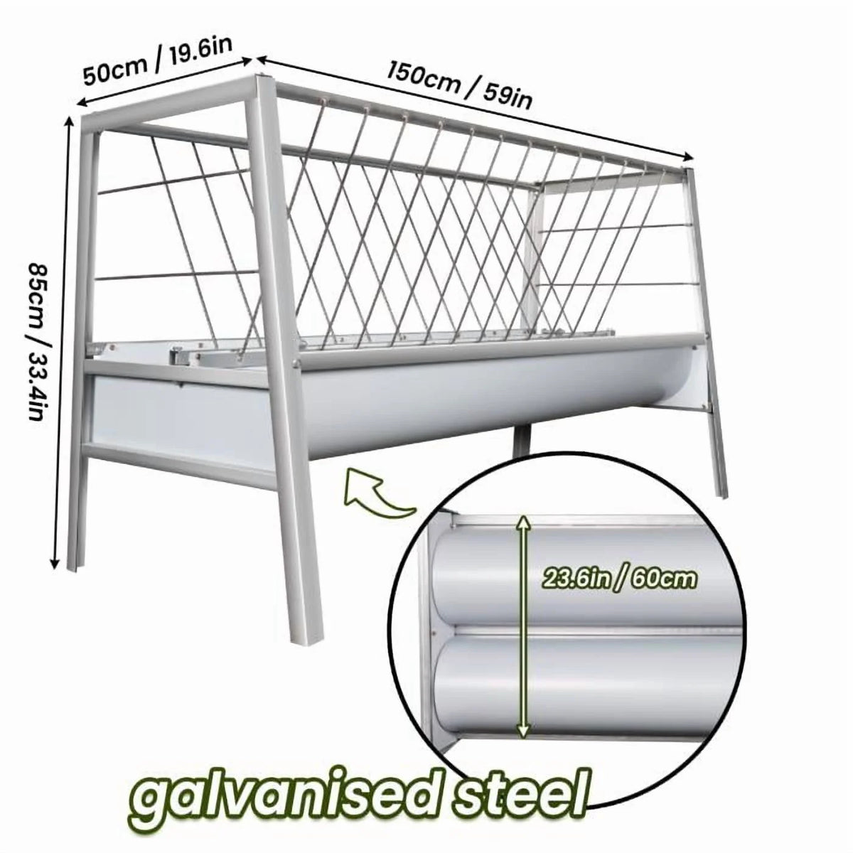 Stainless Steel Livestock Feed Stand, 2-in-1 Hay Water Trough, Heavy-Duty Joints, Ranch Durability