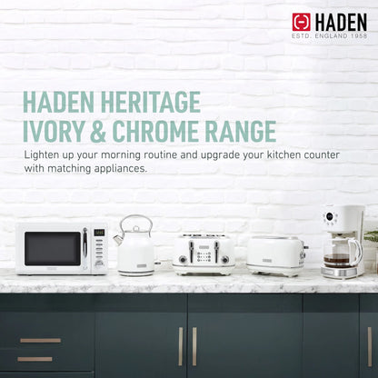 Haden Heritage 1.7 Liter Electric Kettle with 2 Slice Bread Toaster, White