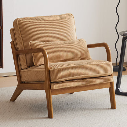 Ktaxon Accent Chair Corduroy Upholstered Armchair, Reading Club Chair with Pillow and Solid Wood Frame for Living Room Bedroom Furniture Off White
