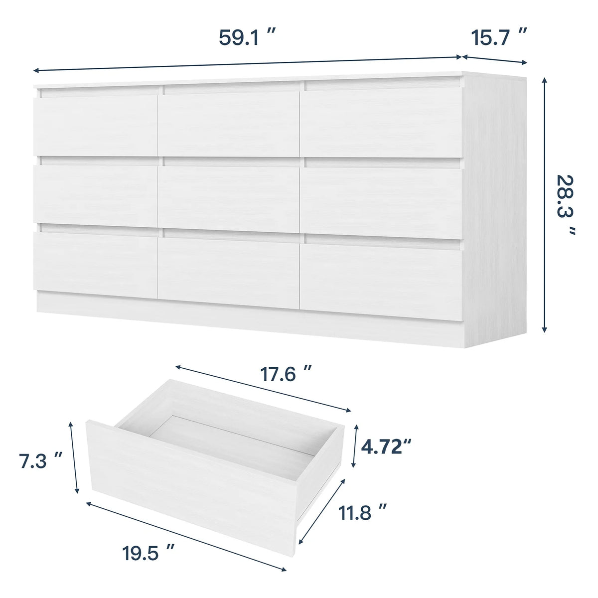 Kadyn White Chest of Drawer, 6 Double Drawer Dresser for Bedroom, Modern Storage Cabinet for Living Room, Dresser