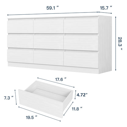 Kadyn White Chest of Drawer, 6 Double Drawer Dresser for Bedroom, Modern Storage Cabinet for Living Room, Dresser