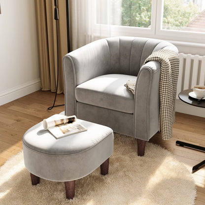 LINSY HOME Chenille Accent Chair with Ottoman for Living Room, Dark Gray