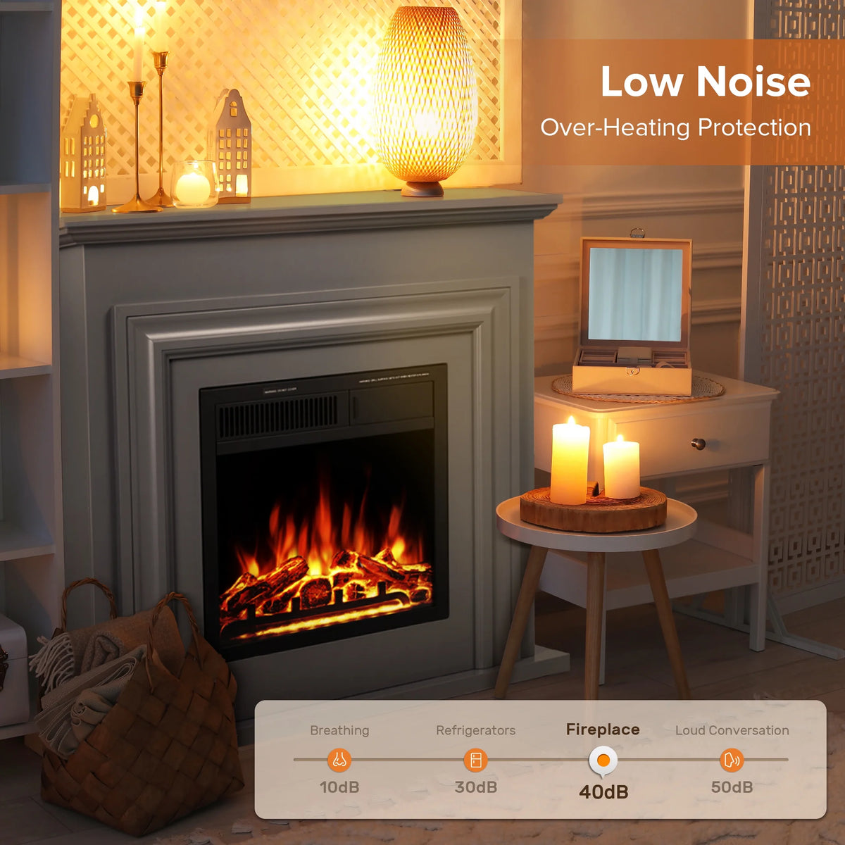 KISSAIR Electric Fireplace Mantel Wooden Surround Firebox, Free Standing Fireplace, with Remote Control, Adjustable LED Flame, 750W/1500W -White