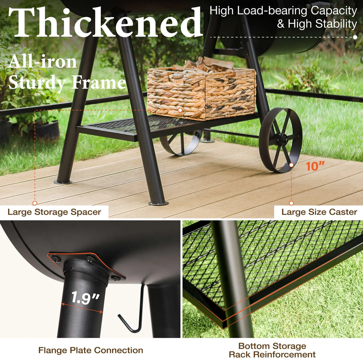 Summit Living Charcoal Grill with Offset Smoker 941 sq.in. Extra Large BBQ Grill Black