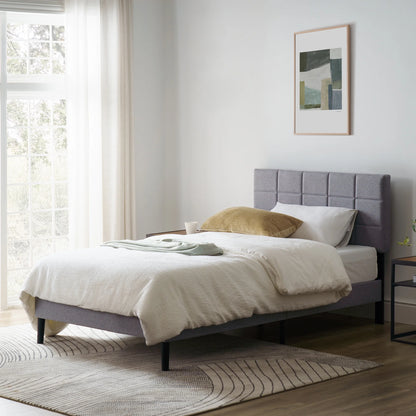 Mainstays Upholstered Platform Bed, No Box Spring Needed, Gray, Queen