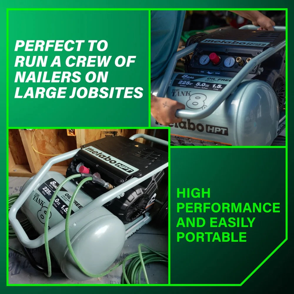 Metabo HPT Air Compressor, THE TANK, 8-Gallon Trolley Air Compressor, 225 PSI, Versatile for Use with Framing, Siding, Finish, or Roofing Nailers, Easy Mobility with Rubber Tires, EC1315S