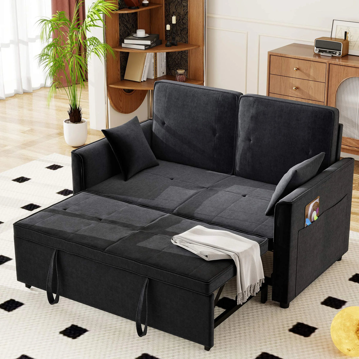 Convertible Sofa Bed,3-in-1 Sleeper Sofa with Pull Out Bed,Sleeper Futon Couch Loveseat with Adjsutable Backrest and Pillows for Living Room,Gray