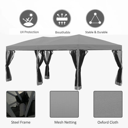 Outsunny 10' x 20' Pop Up Canopy Tent with Netting, Heavy Duty Large Party Tent, Instant Sun Shelter with Carry Bag for Backyard Garden Patio, Beige