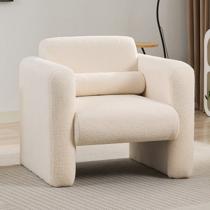 Euroco Modern Accent Chair Lambskin Sherpa Fabric Upholstered Comfy Reading Arm Chair Soft Padded Armchair with Back and Pillow,Burnt Orange