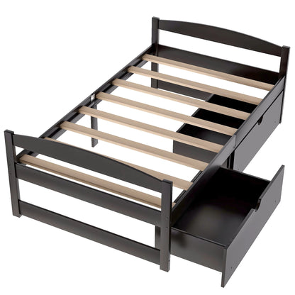 Euroco Twin Size Wooden Daybed with 2 Storage Drawers for Kids Bedroom, Gray