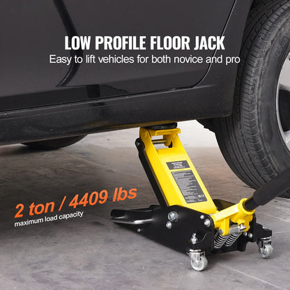 KFFKFF Low Profile Floor Jack, 2 Ton Capacity, Dual Piston Fast Pump, Hydraulic Auto Jack, 3.2"-14.6" Lift Range, Robust for Racing & Heavy Duty Use (Yellow)