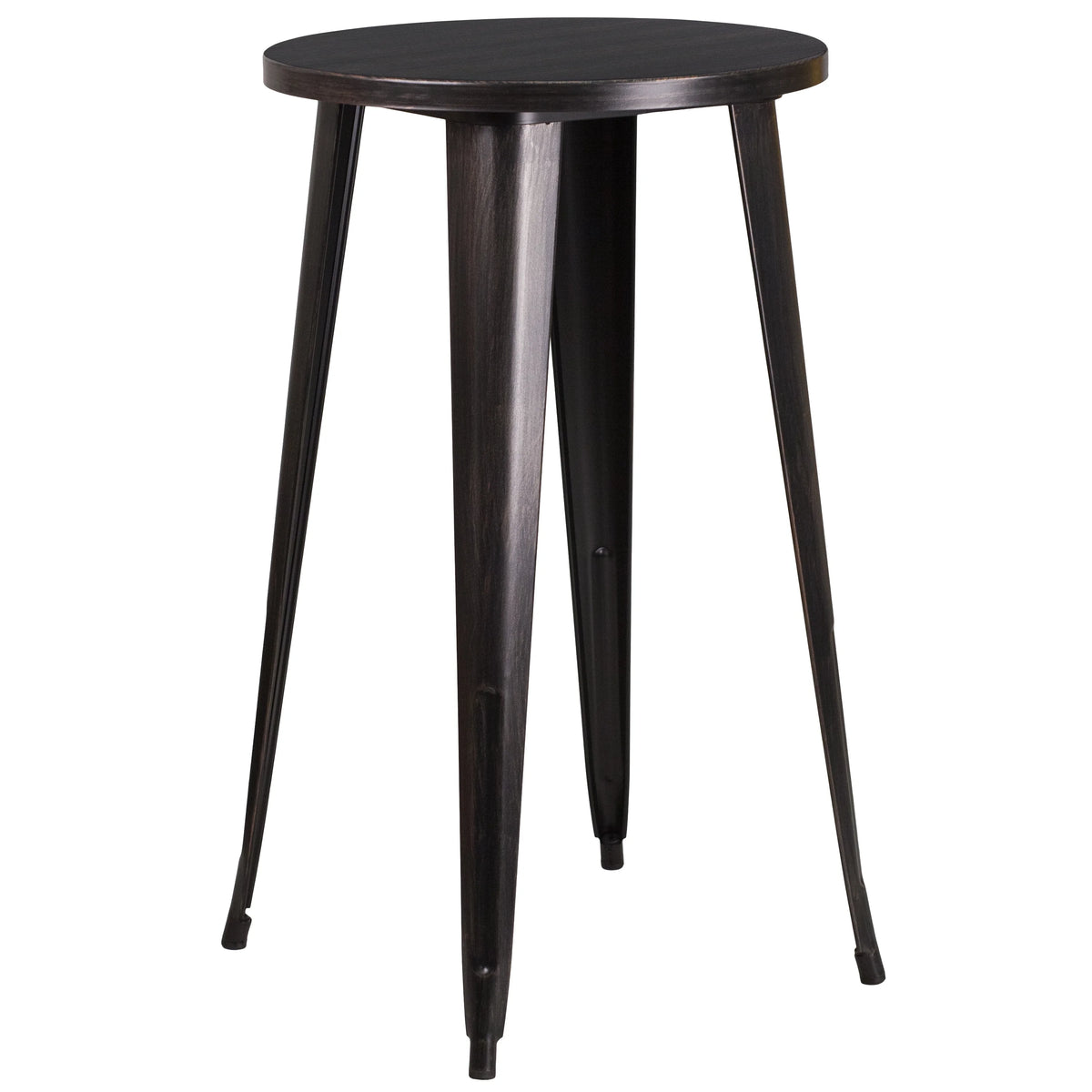 Flash Furniture Earl Commercial Grade 24" Round Silver Metal Indoor-Outdoor Bar Table Set with 2 Vertical Slat Back Stools