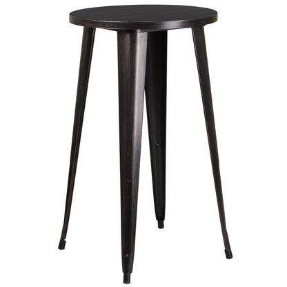 Flash Furniture Earl Commercial Grade 24" Round Silver Metal Indoor-Outdoor Bar Table Set with 2 Vertical Slat Back Stools