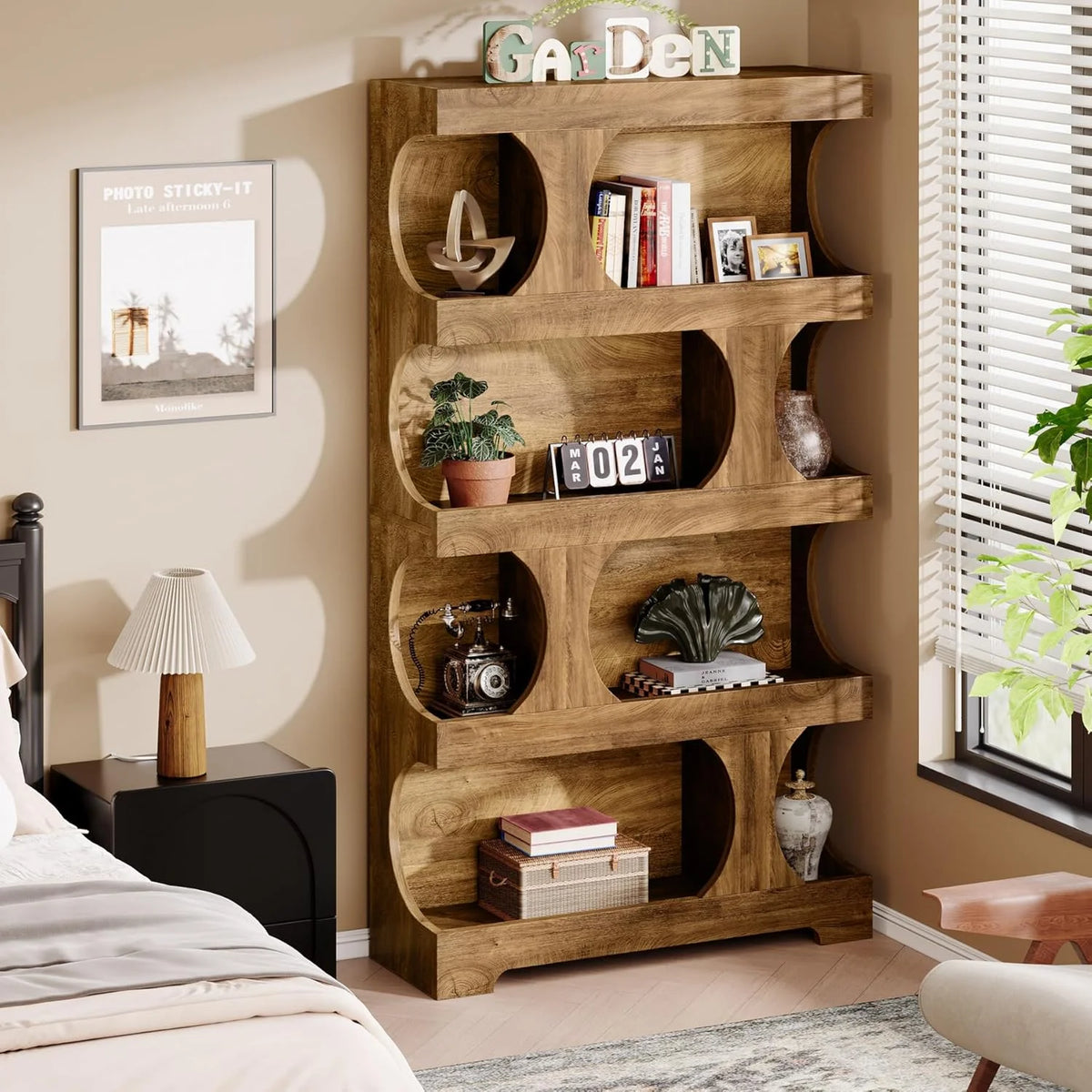 Tribesigns 71" Tall Bookcase, 4-Tier S-Shaped Bookshelf, Wood Decorative Storage Shelving, Modern Freestanding Display Shelves