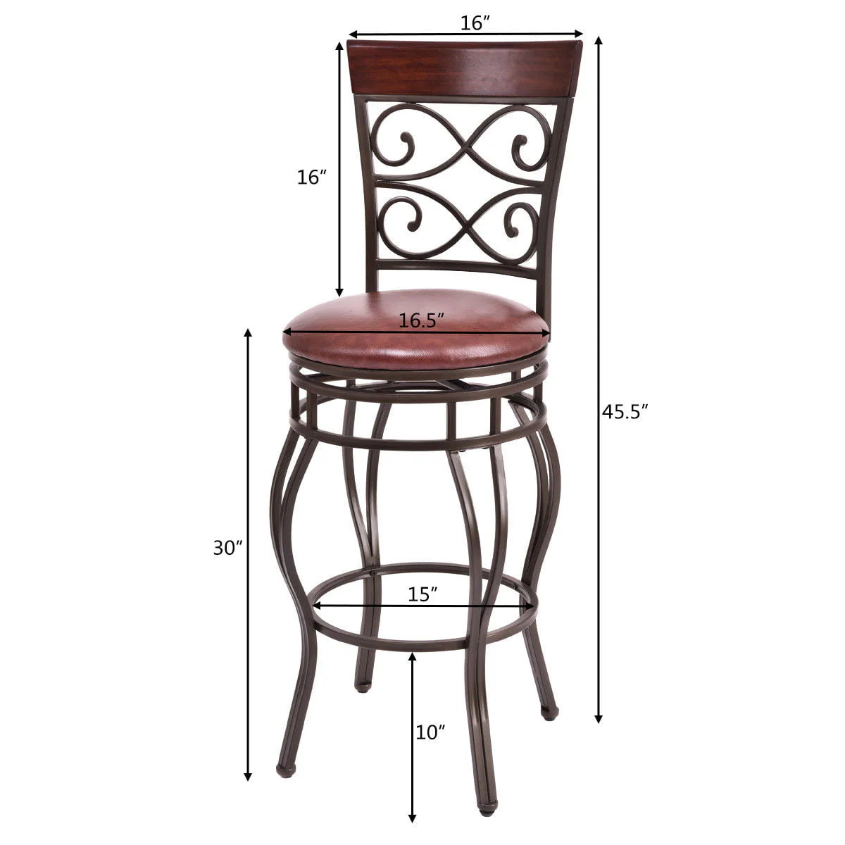 Set of 2 Vintage Bar Stools Swivel Padded Seat 30'' Bistro Dining Kitchen Pub Chair High Back