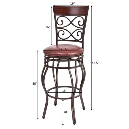 Set of 2 Vintage Bar Stools Swivel Padded Seat 30'' Bistro Dining Kitchen Pub Chair High Back