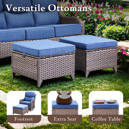 Bellefurn Luxury Outdoor Patio Furniture Set,Swivel Rocker Patio Chairs with 6-inch Thick Cushion,Patio Sofa and Glass Coffee Table,Outdoor Conversation Set for Porch, Deck, Yard
