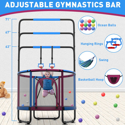 CITYLE Trampoline for Kids 600LBS 60'' 5FT Toddler Trampoline Indoor Outdoor with Basketball Hoop, Swing, Adjustable Bar, Mini Small Trampoline with Enclosure, Gifts for Toddlers, Boys & Girls