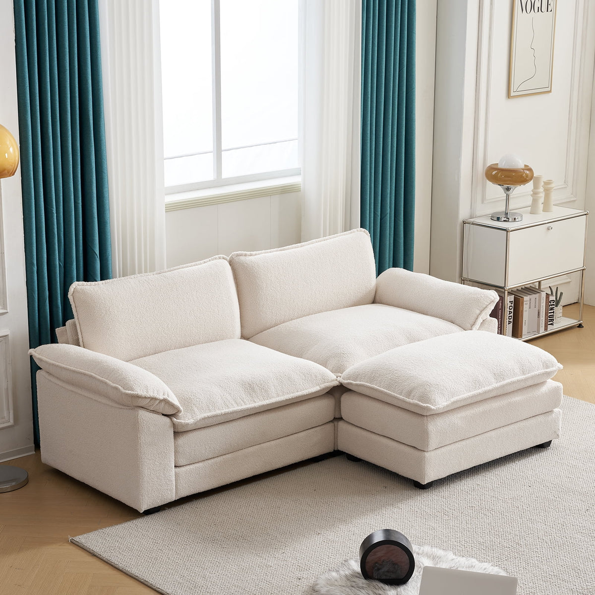 Zimtown Sectional Sofa with Ottoman, L Shaped Convertible Couch with Removable Chaise Chenille Fabric Sofa Set for 4-6 Persons Living Room Furniture Dark Grey