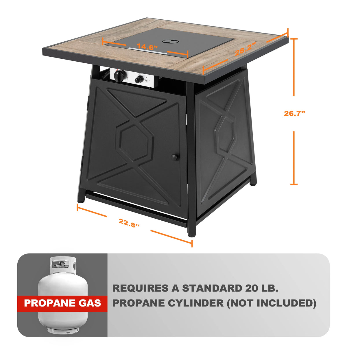 Nuu Garden Square 30" Outdoor Propane Fire Pit Table, 50,000 BTU Gas Fire Pit with Lid, Hand-Woven Wicker, with Glass Beads and CSA Certification