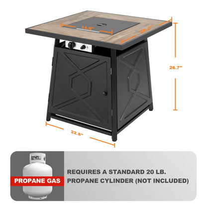 Nuu Garden Square 30" Outdoor Propane Fire Pit Table, 50,000 BTU Gas Fire Pit with Lid, Hand-Woven Wicker, with Glass Beads and CSA Certification