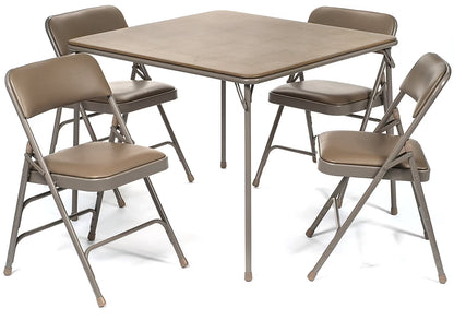 5pc. XL Series Folding Card Table and Triple Braced Vinyl Padded Chair Set, Commercial Quality, Grey